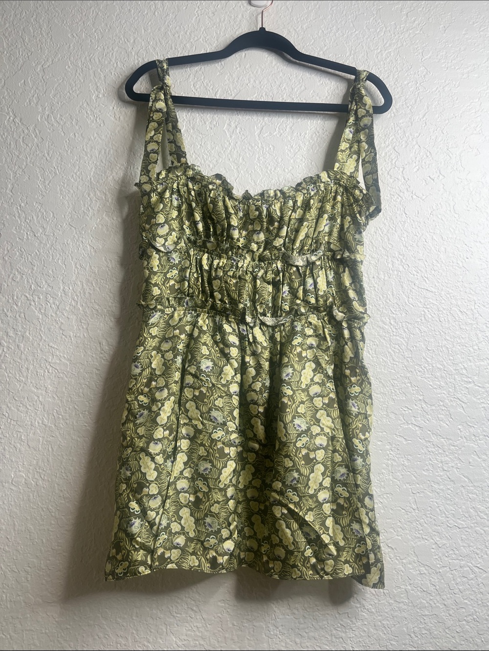 Elliette Simone Silk Mini Dress in Olive Green/Purple Sz S